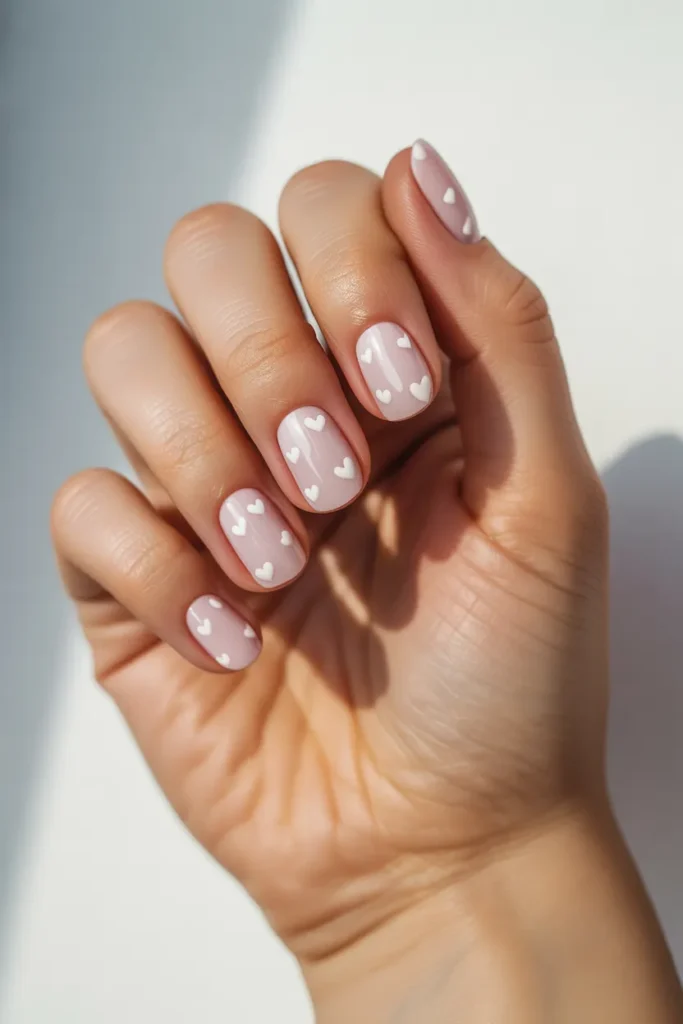 Light Pink Nails with Heart Dots