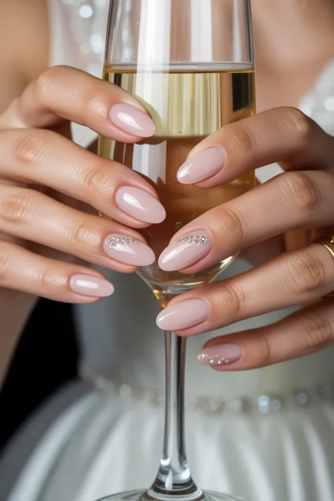 Light Pink Nails with Subtle Rhinestone Tips