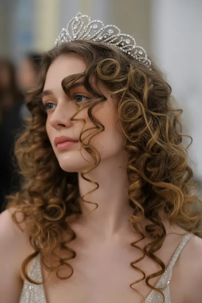 Loose Spiral Curls with Tiara