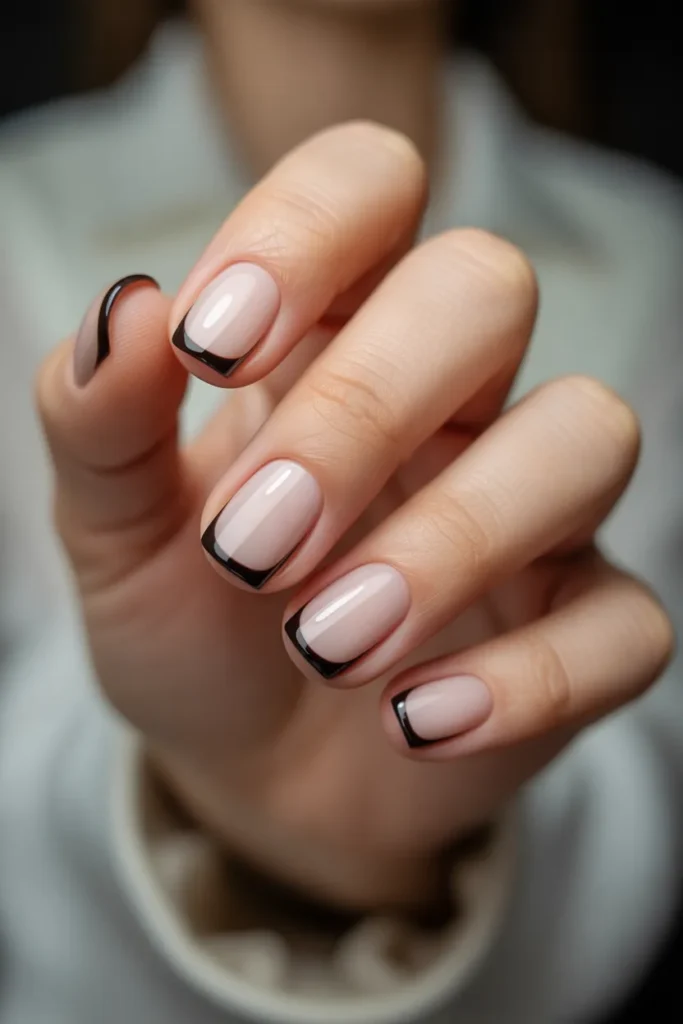Matte Nude with Black French Tips