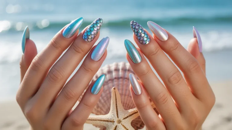 23+ Mermaid Scales and Shimmer Beach Nail Ideas