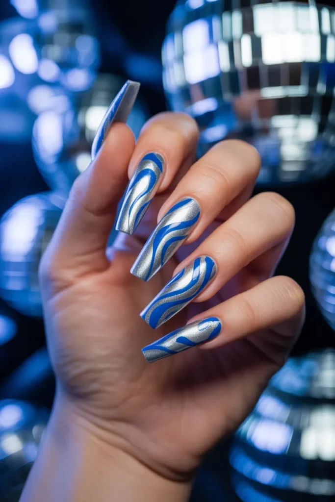 Metallic Silver and Blue Swirls