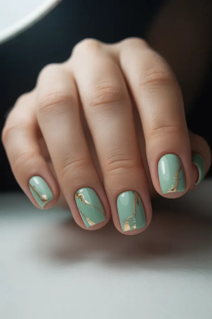 Mint and Gold Accent Nails