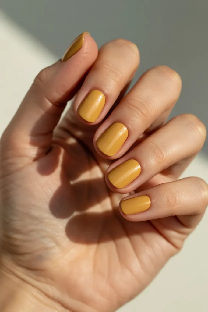 Mustard Yellow Satin Nails
