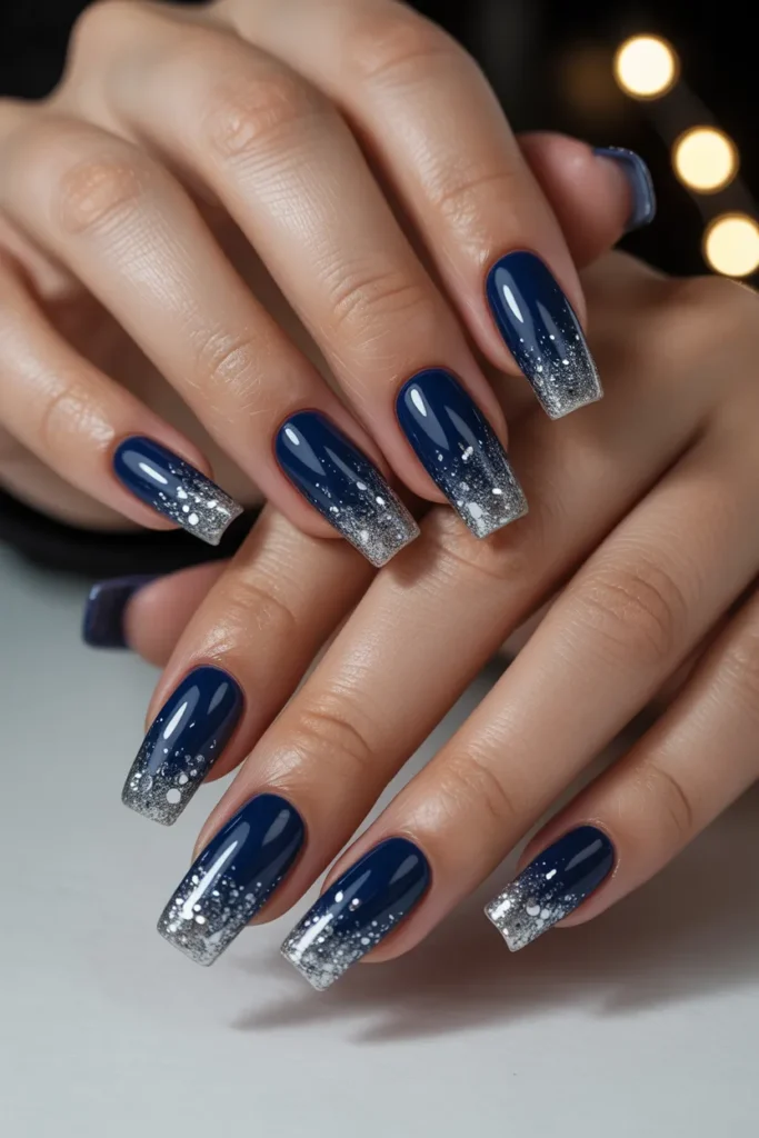 Navy and Silver Glitter Gradient