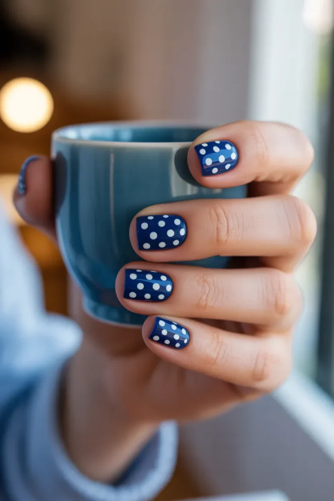 Navy and White Polka Dots
