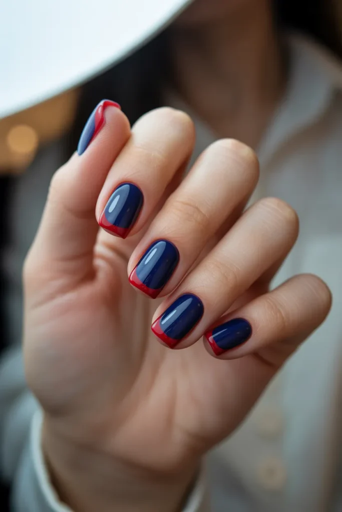 Navy with Red French Tips