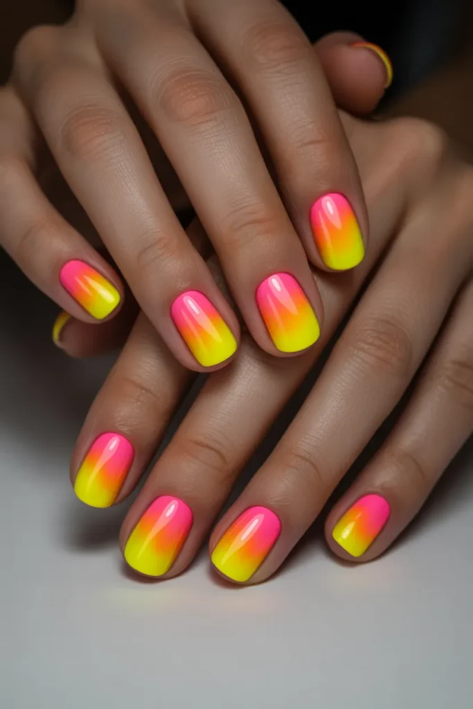 Neon Beach Sunset Nails