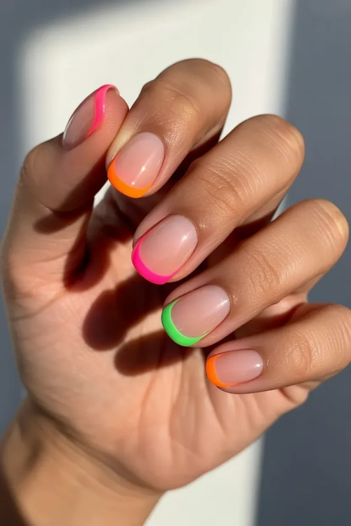 Neon Outline Nude Nails