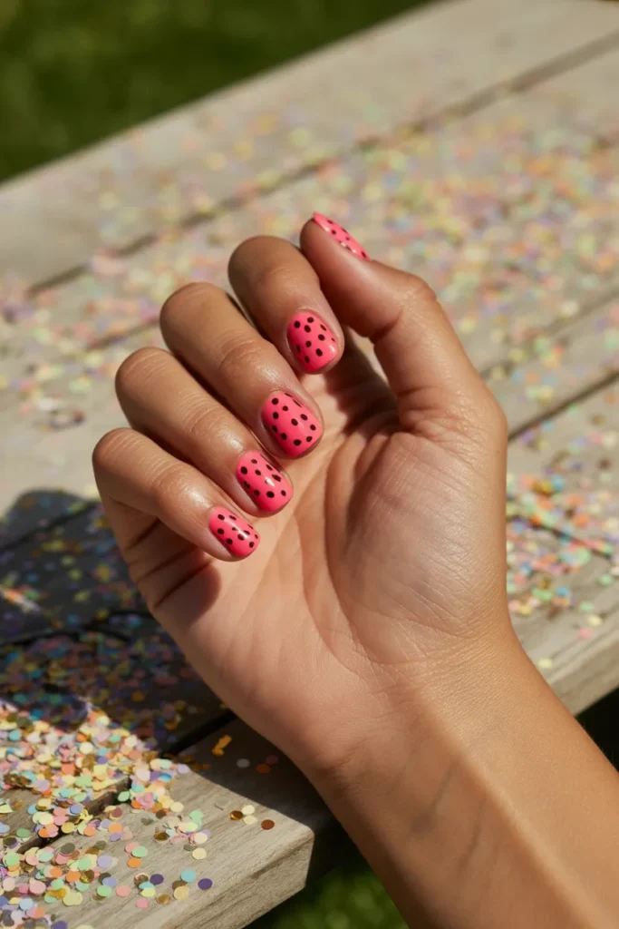 Neon Pink with Black Dots
