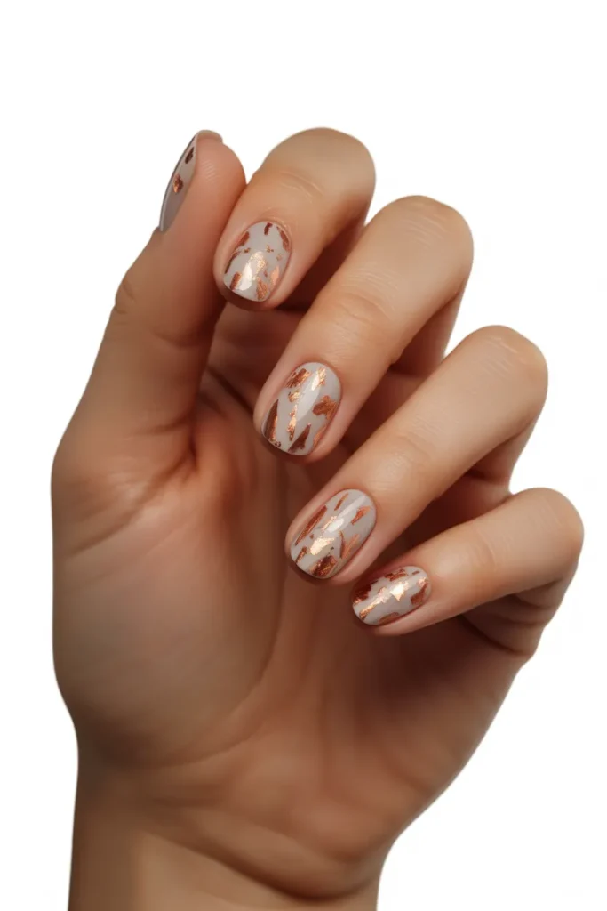 Neutral Nails with Copper Flakes