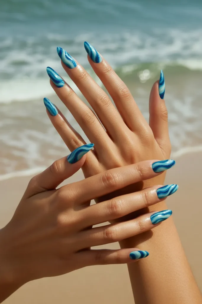 Ocean Wave Art with Shimmering Blue