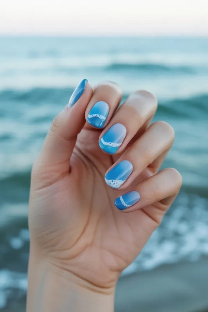 Ocean Waves and White Foam Nails