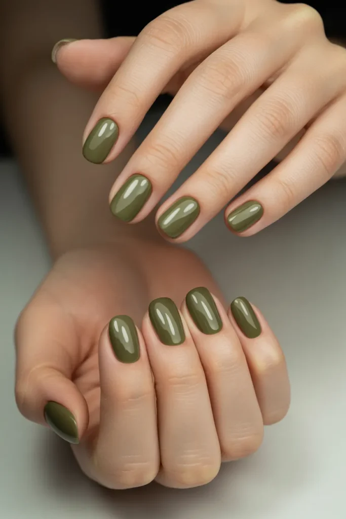 Olive Green Matte Nails