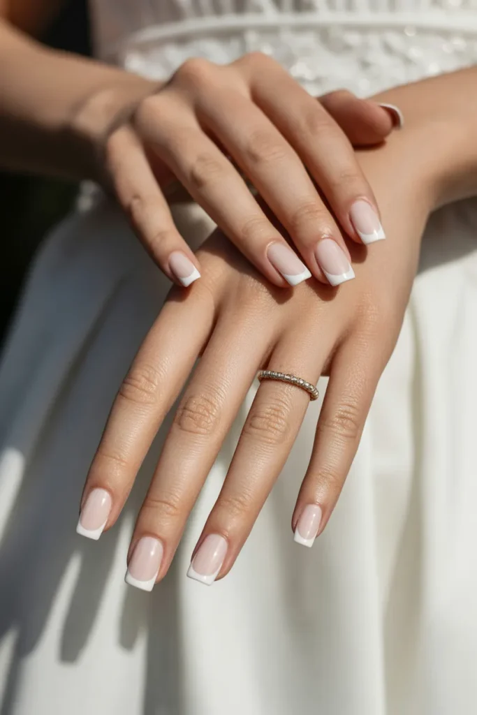 Pale Beige Nails with Micro French Edge