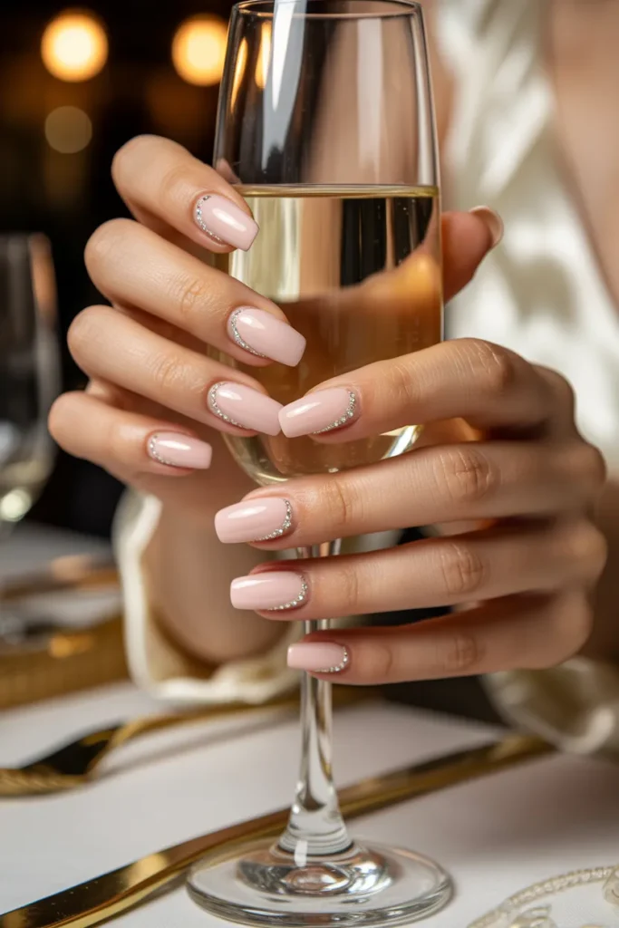 Pale Pink Coffin Nails with Crystal Cuticles