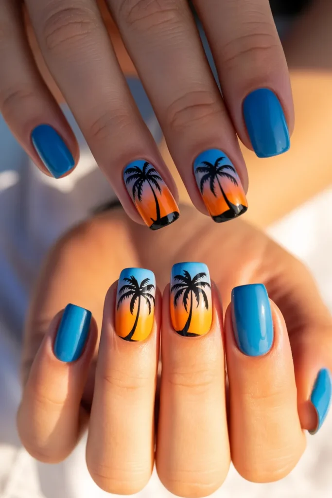 Palm Tree Silhouette Nails
