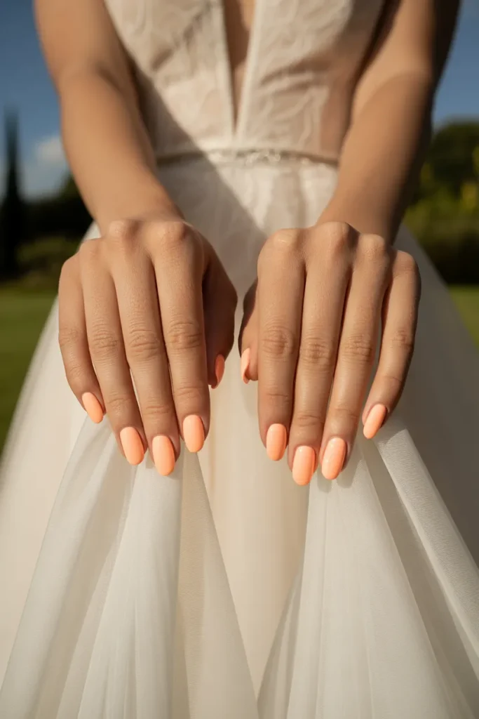 Peach-Toned Nails with Glossy Overlay