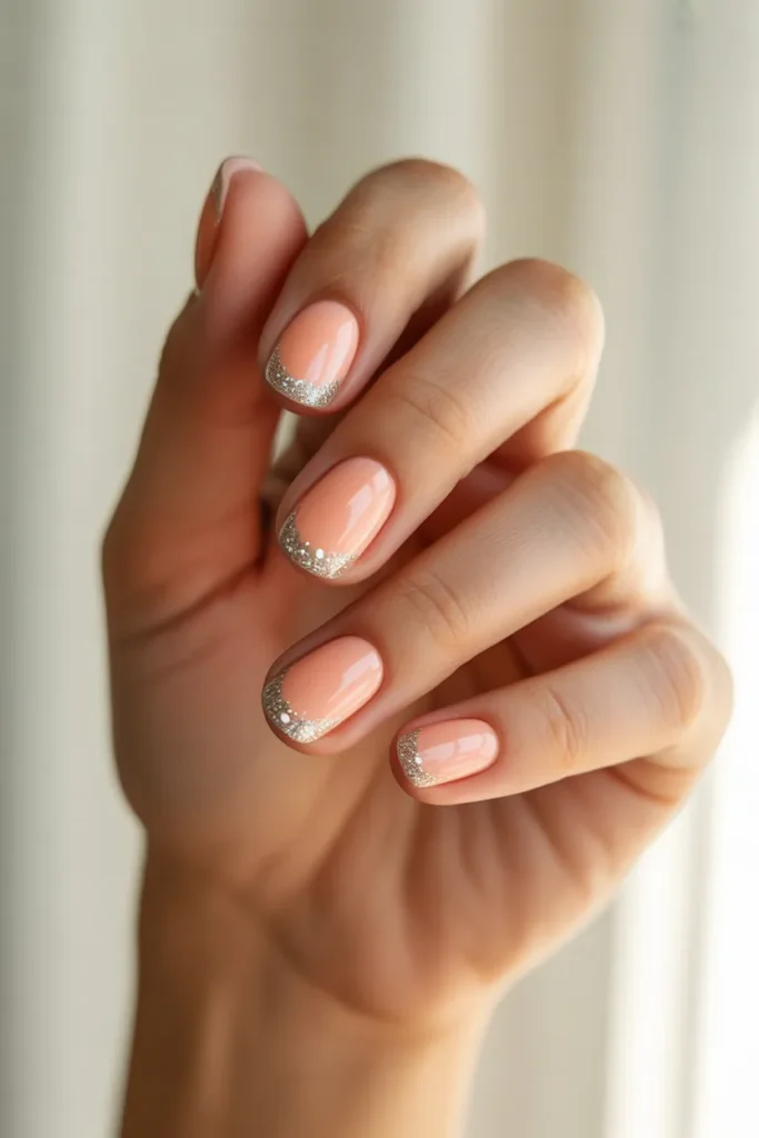 Peachy Pink with Silver Glitter Tips