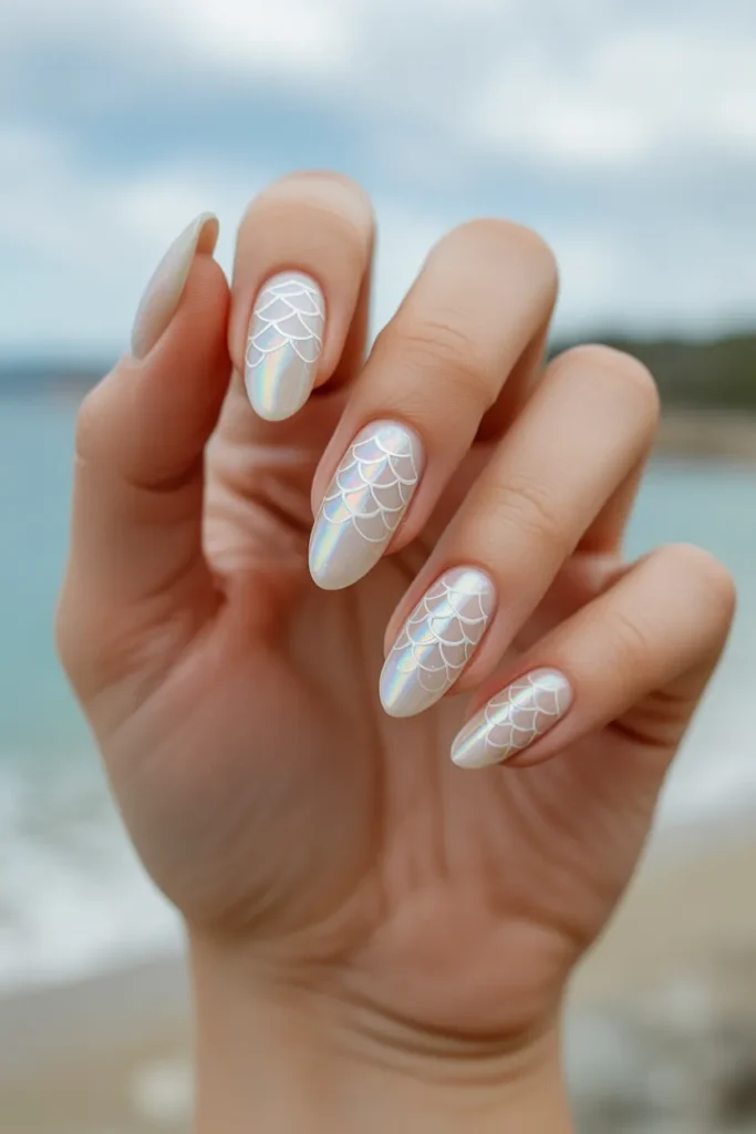 Pearl White Scales with Silver Holographic Glitter