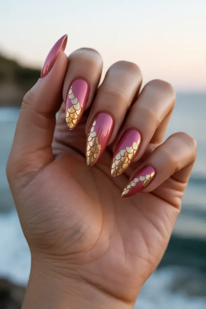 Pink and Gold Mermaid Tail Design