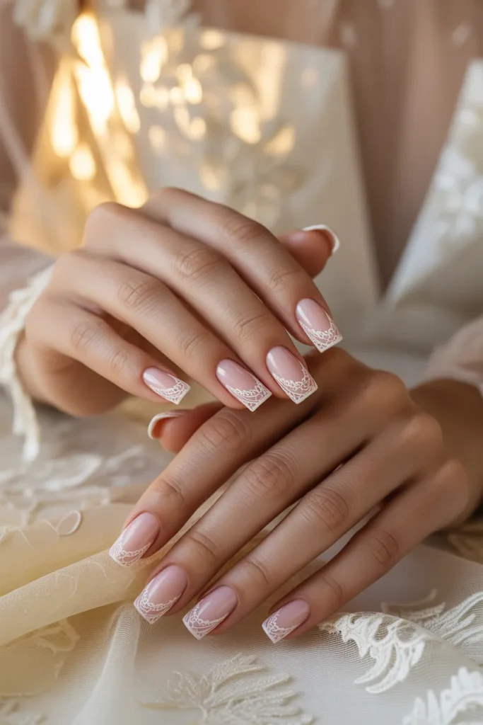Pink and White Lace French Tips