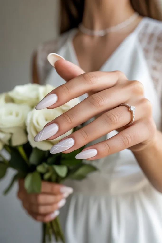 Porcelain White Nails with Fine Line Art