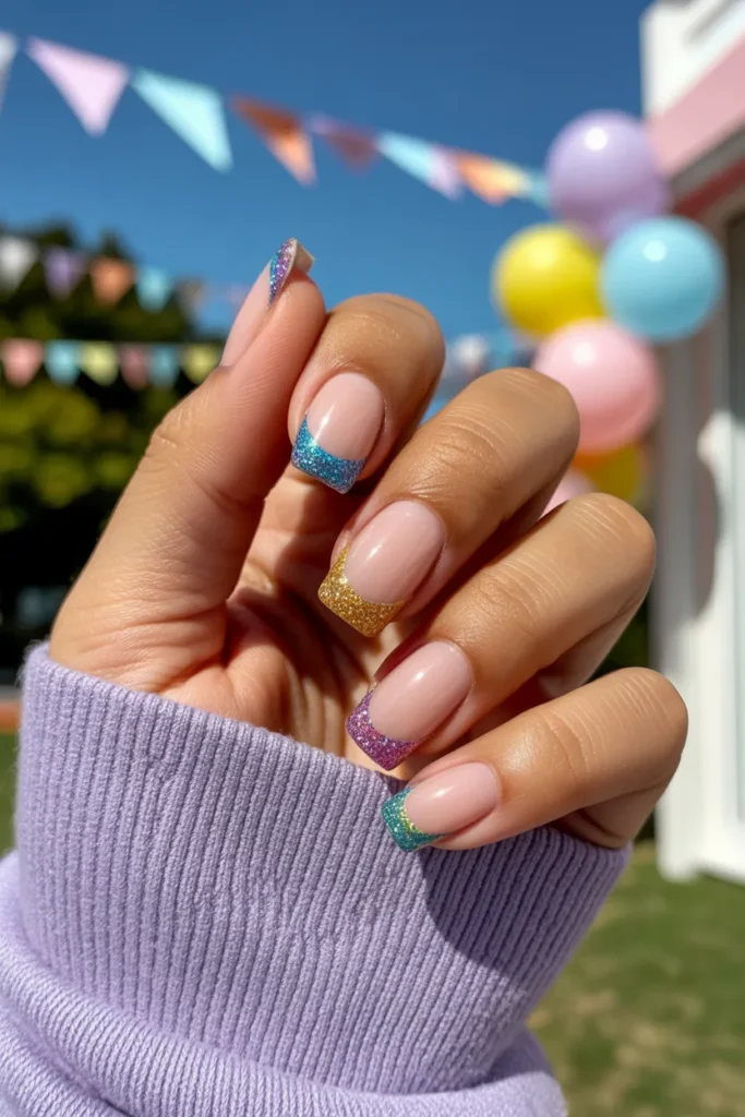 Rainbow Glitter French Tips