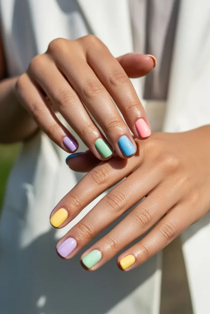 Rainbow Pastel Nails
