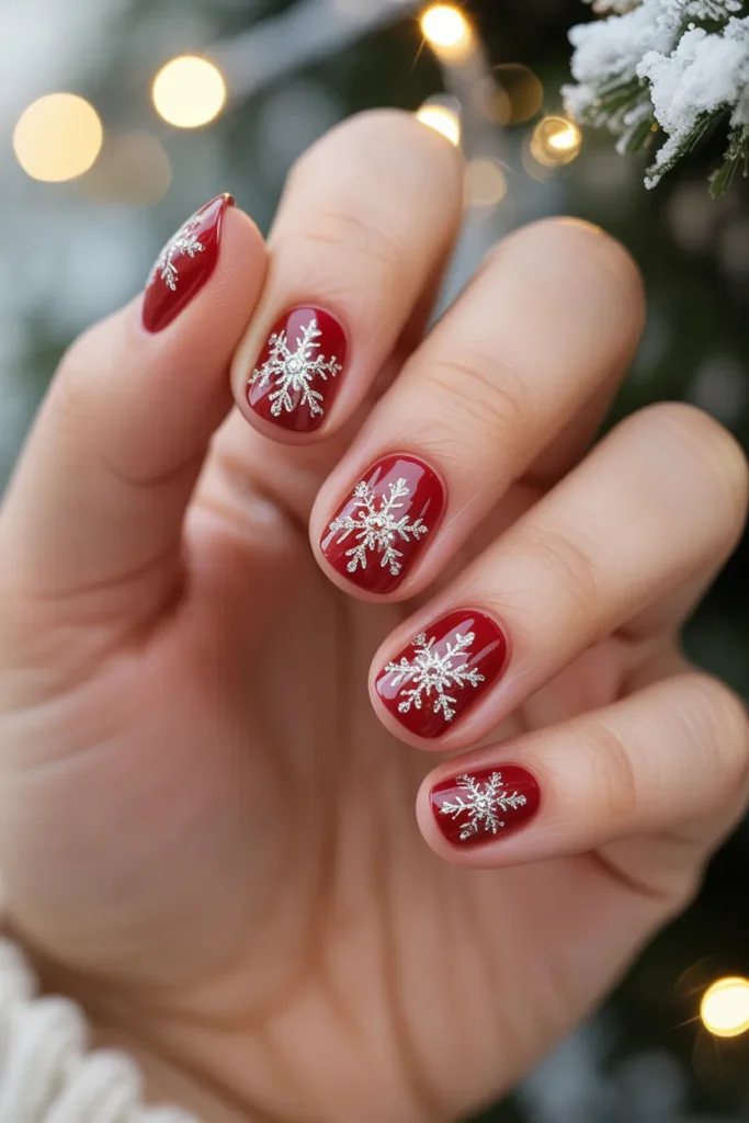 Red Glitter and Snowflake Stamping