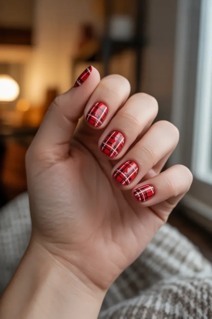 Red Plaid Nails