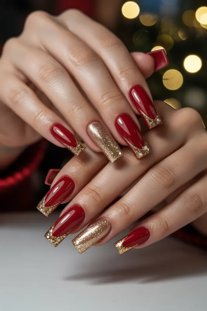 Red with Gold Glitter Tips