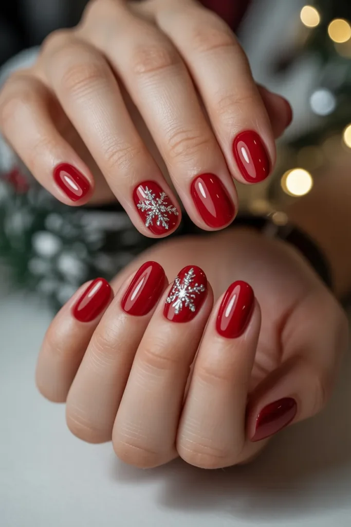 Red with Silver Snowflake Stickers