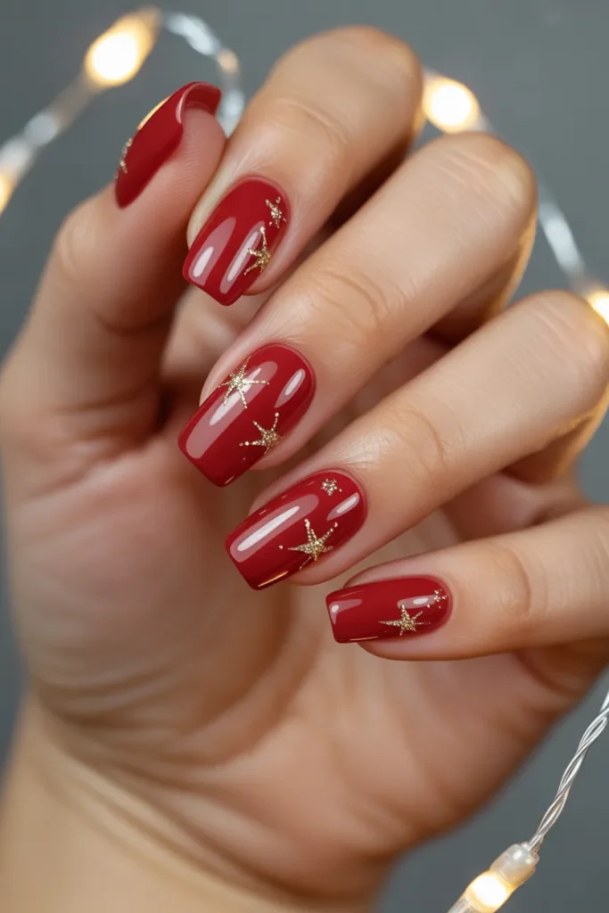 Red with Sparkling Gold Stars