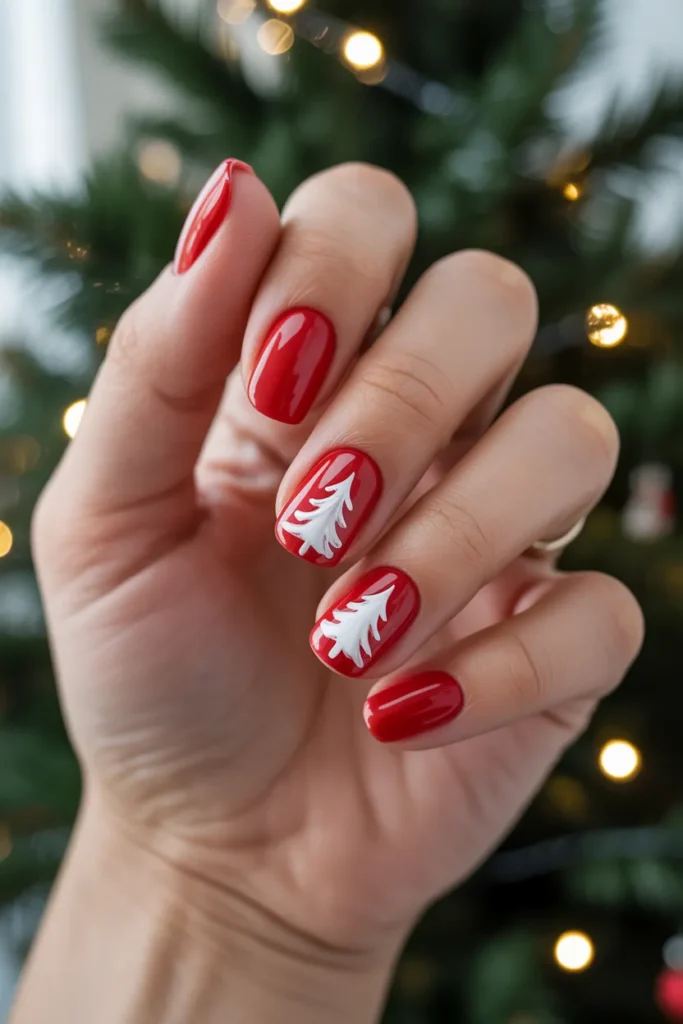Red with White Christmas Tree Designs