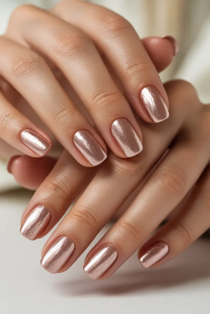 Rose Gold Metallic Dip Nails