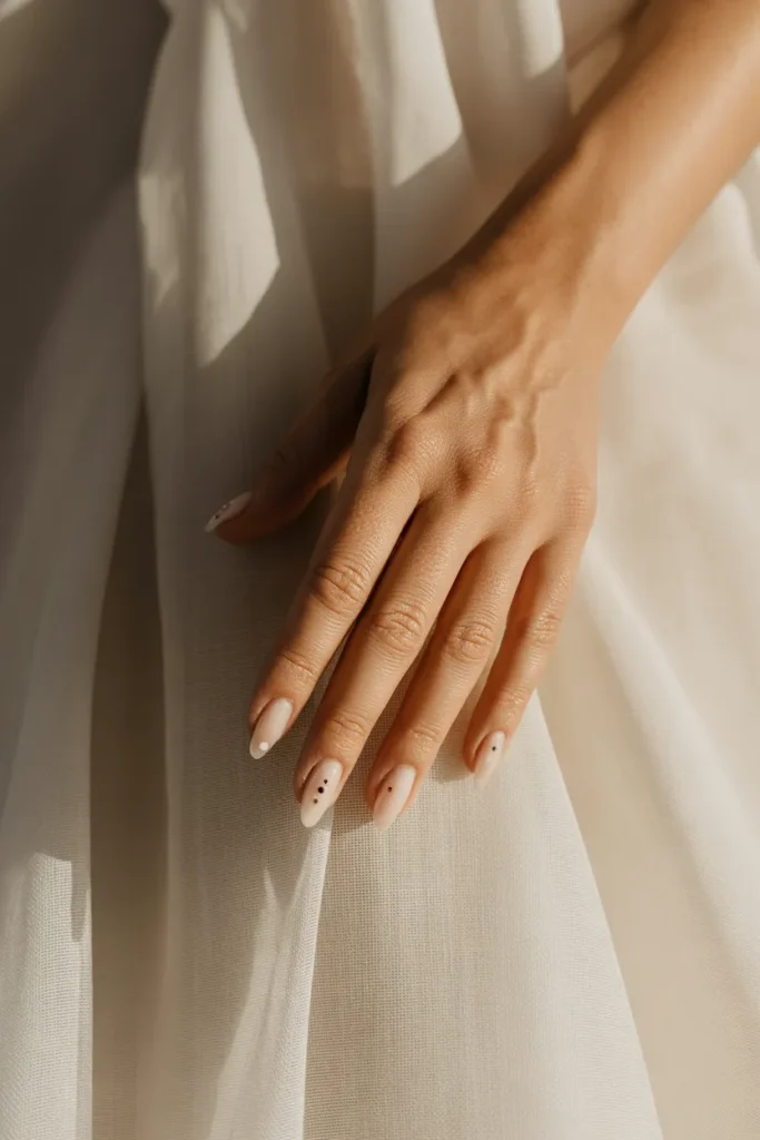 Sand-Toned Nails with Minimal Dot Accents