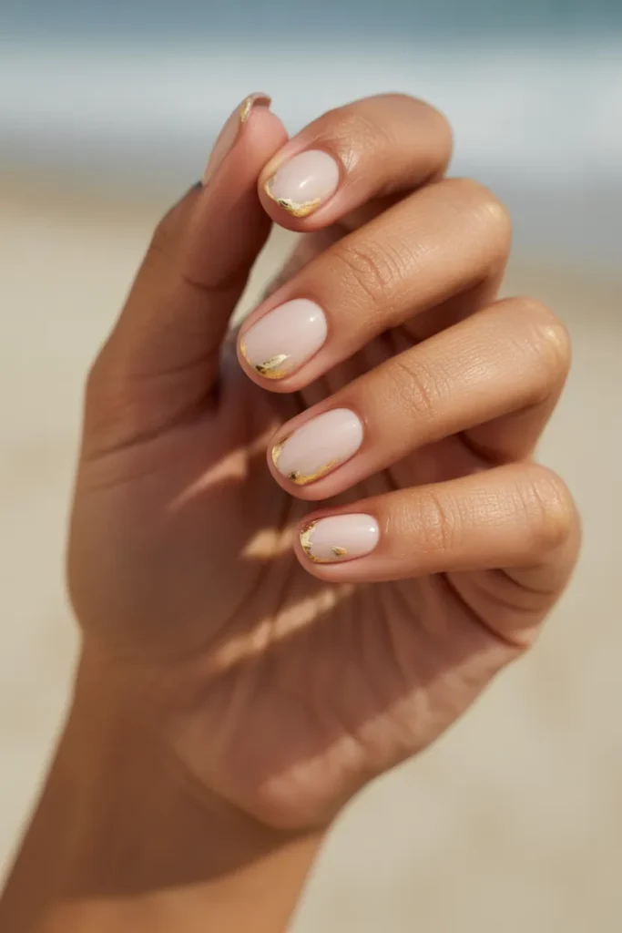 Sandy Beach Nails with Gold Accents
