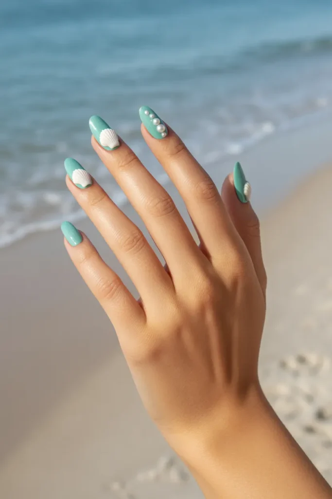 Seafoam Green with Seashell Embellishments