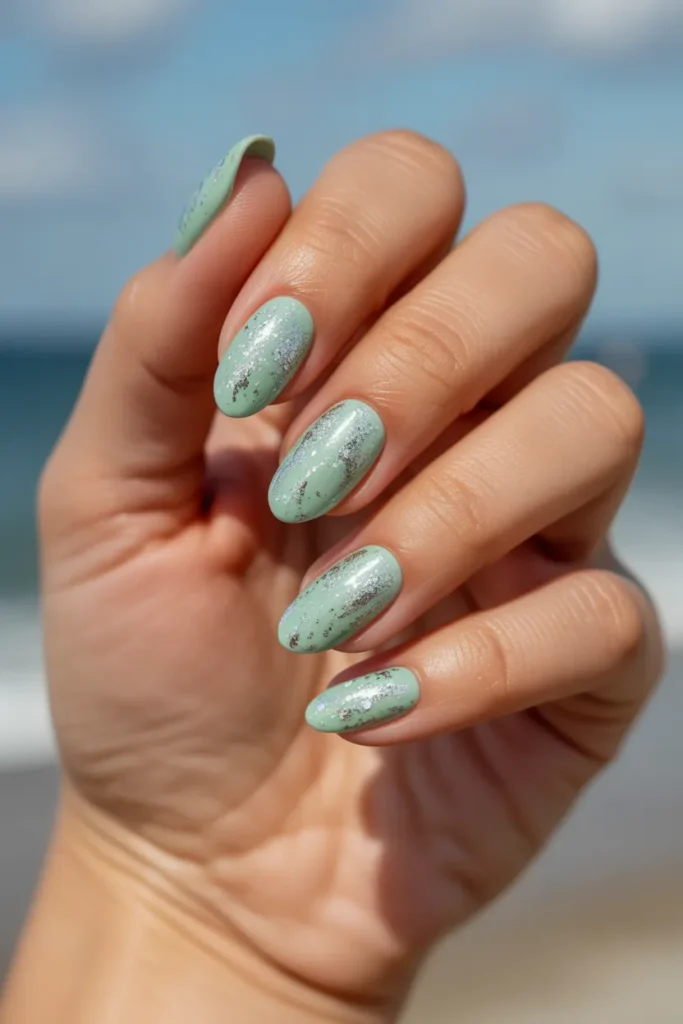 Seafoam Green with Silver Glitter