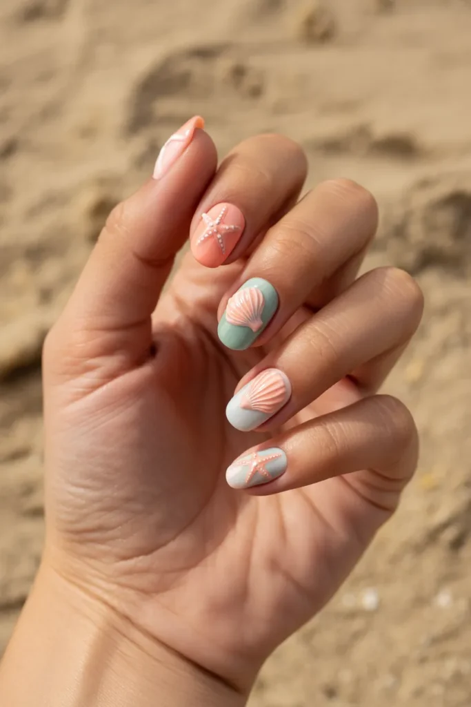 Seashell and Starfish Nails