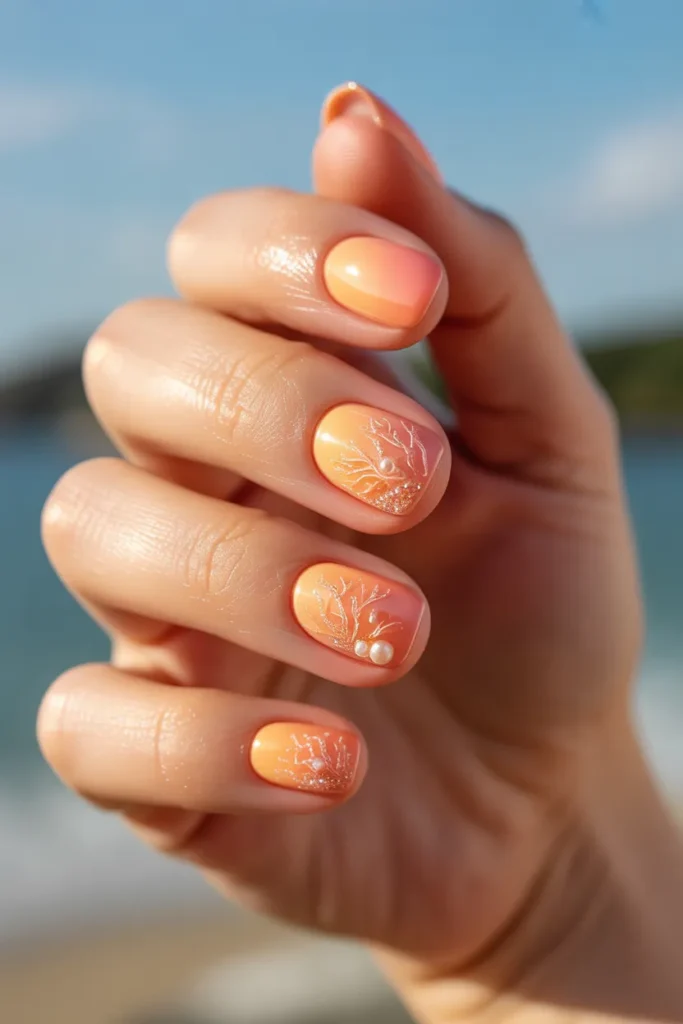 Shimmering Coral Reef Nails