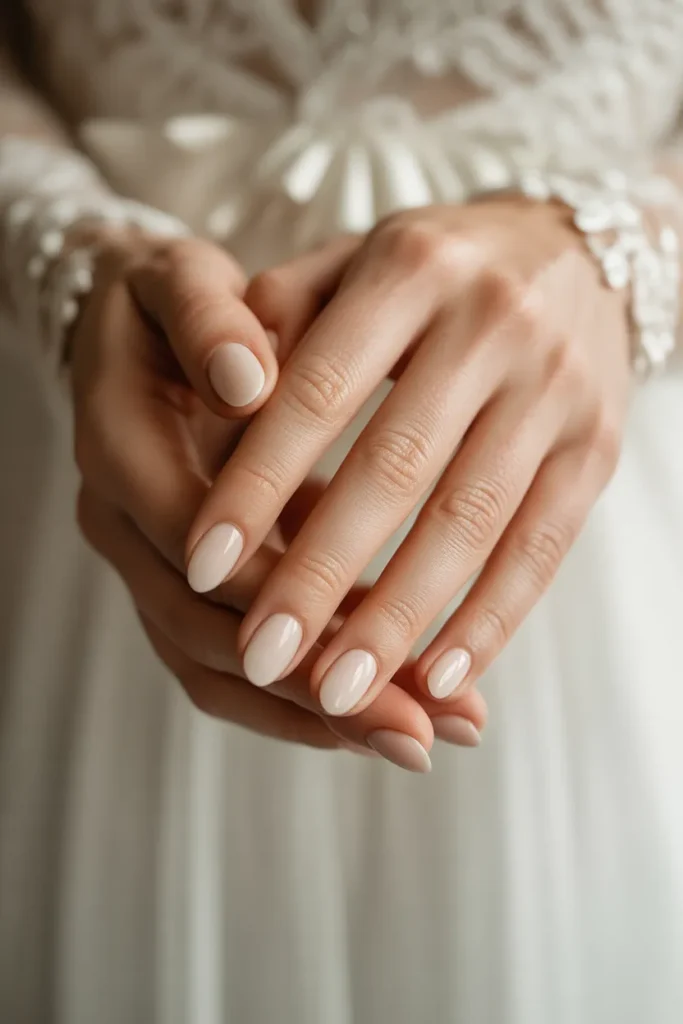 Short Cream Nails with Glossy Shine