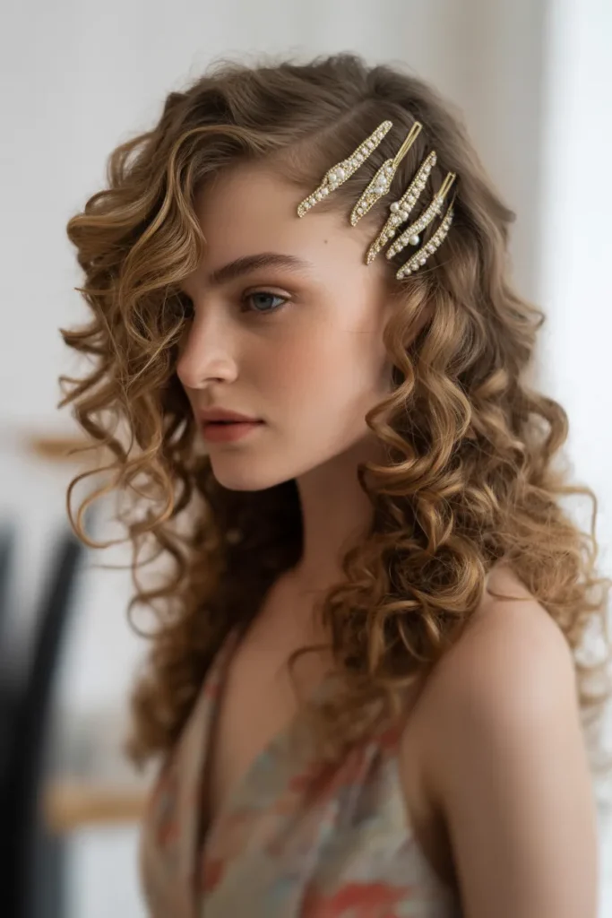 Side-Swept Curls with Hairpins