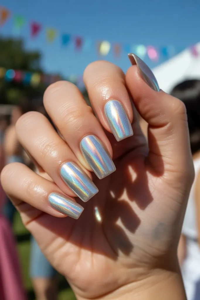 Silver Holographic Nails