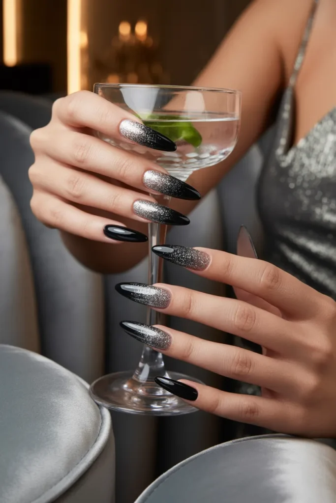 Silver and Black Ombre Nails