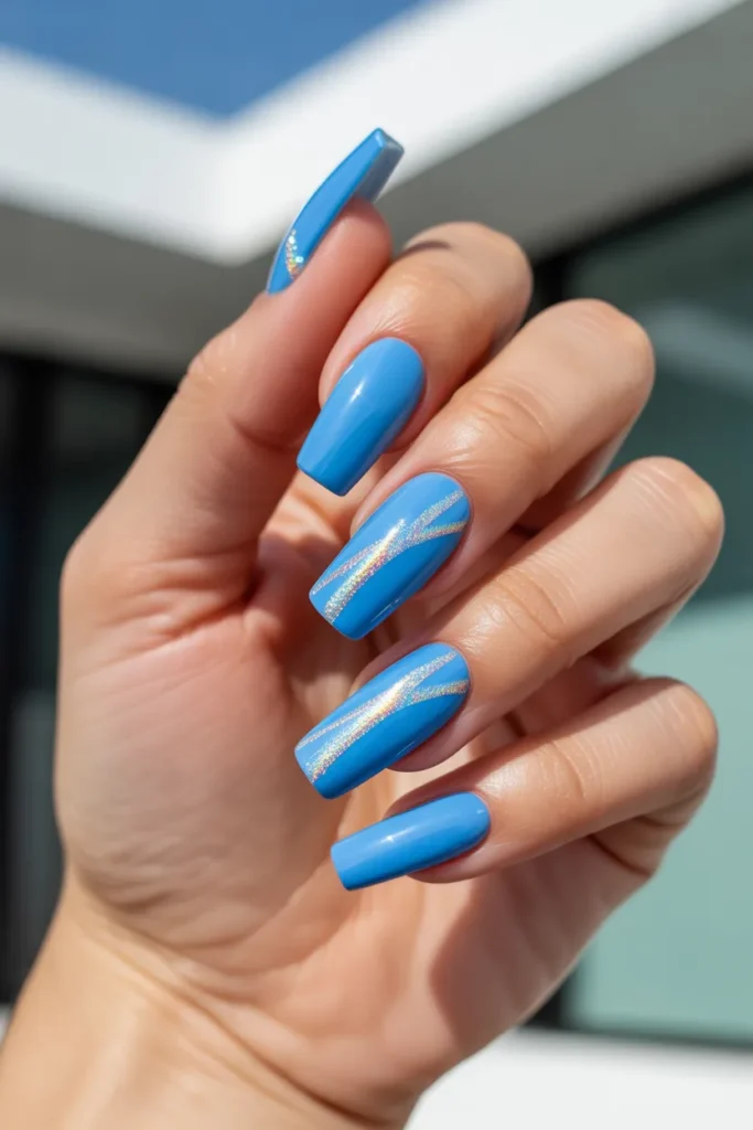 Sky Blue with Silver Holographic Stripes