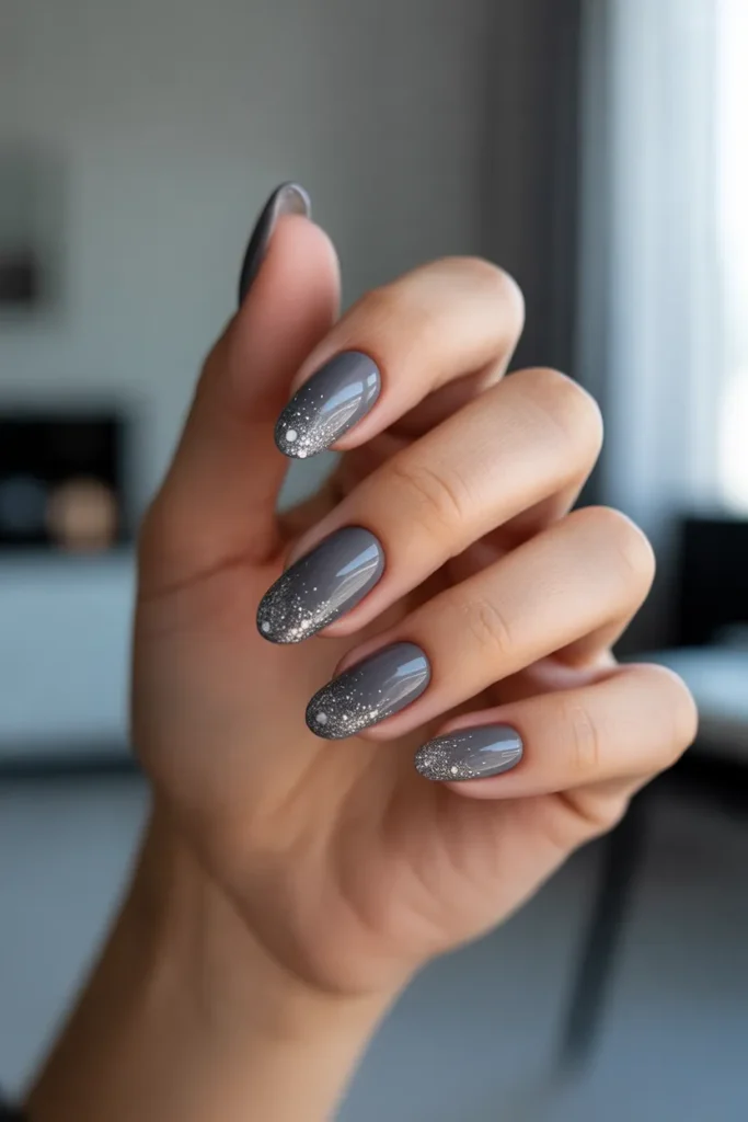 Smoky Gray with Silver Glitter Tips