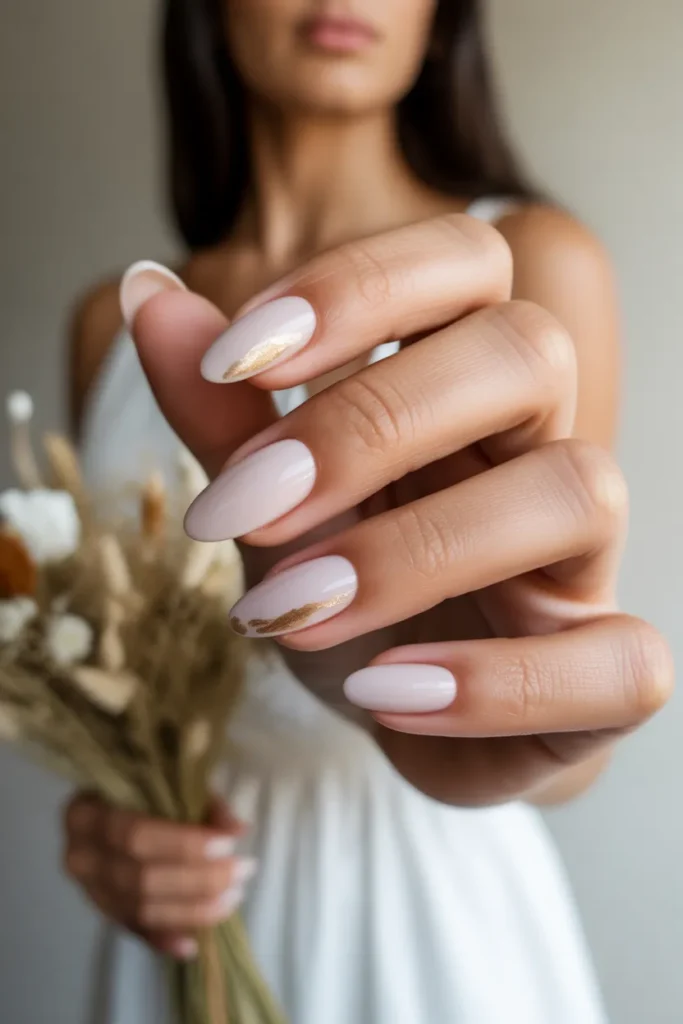 Soft Beige Nails with Minimal Gold Foil