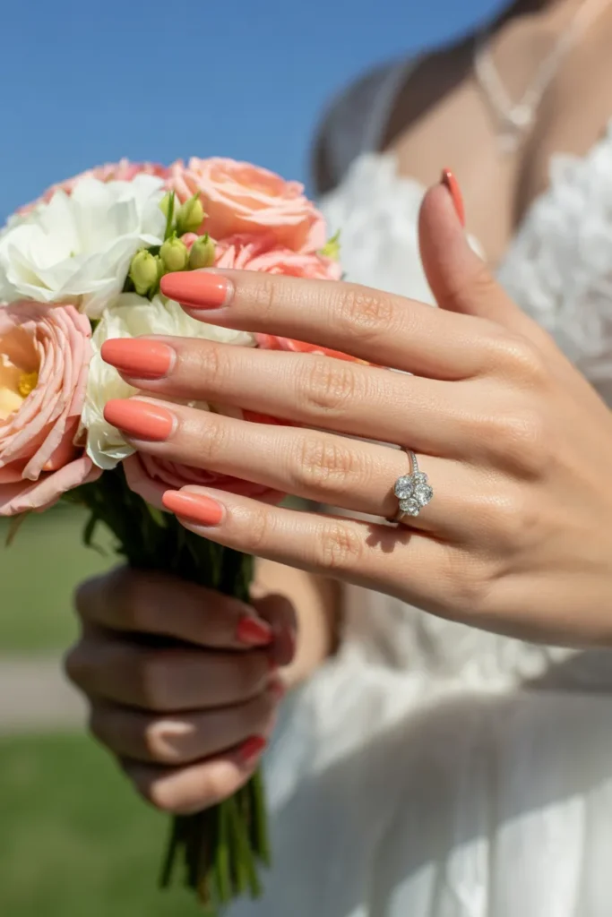 Soft Coral Nails with Satin Touch